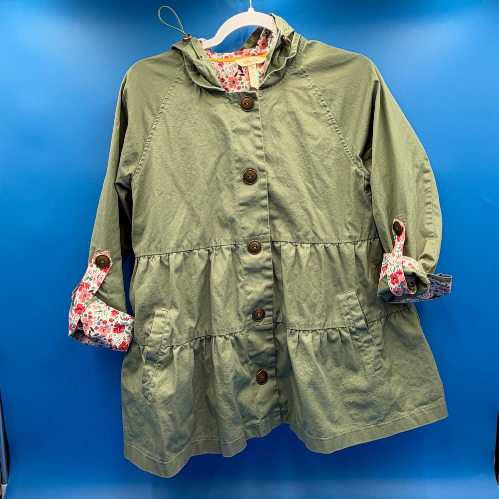 Matilda Jane Olive Green Floral Lined Tiered Hooded Jacket Coat Size M